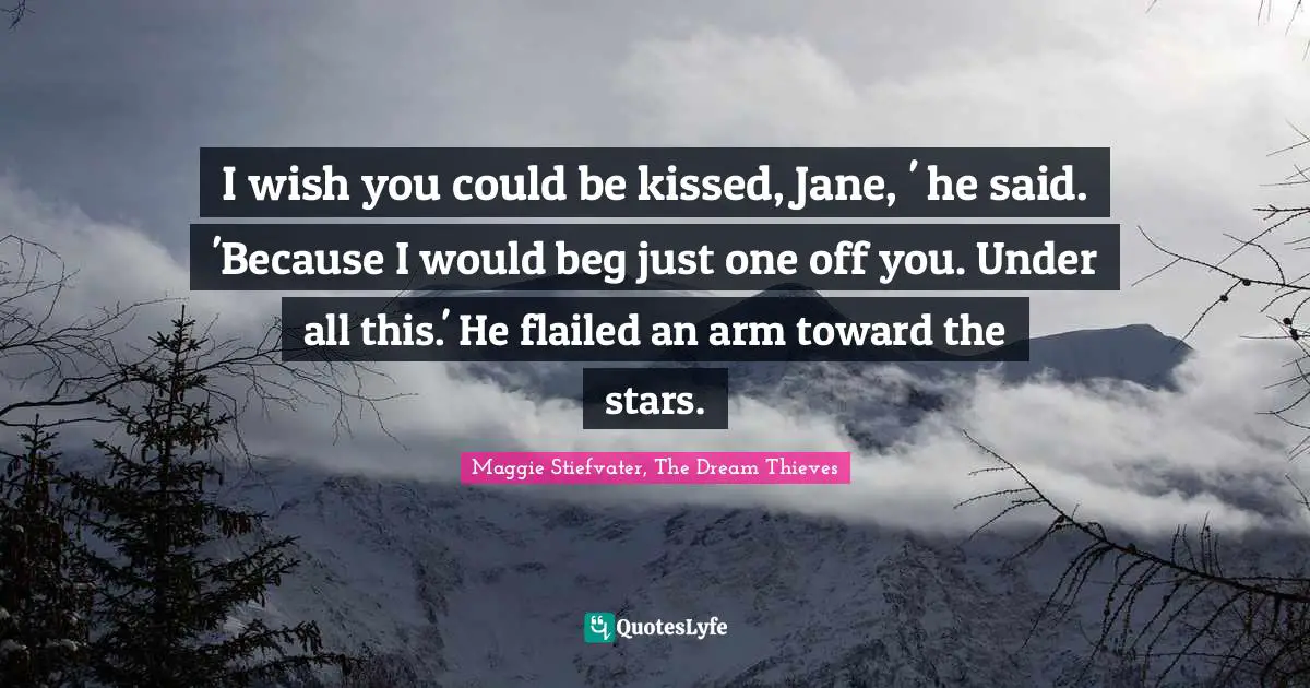 I wish you could be kissed, Jane, ' he said. 'Because I would beg just one off you. Under all this.' He flailed an arm toward the stars.