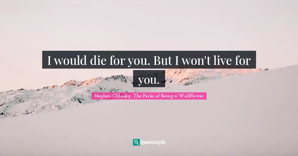 Stephen Chbosky, The Perks Of Being A Wallflower Quotes: "I would die for you. But I won't live for you."