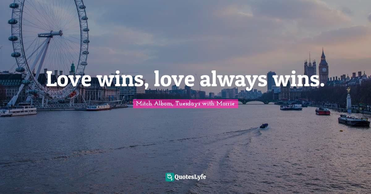 Love wins, love always wins.... Quote by Mitch Albom, Tuesdays with