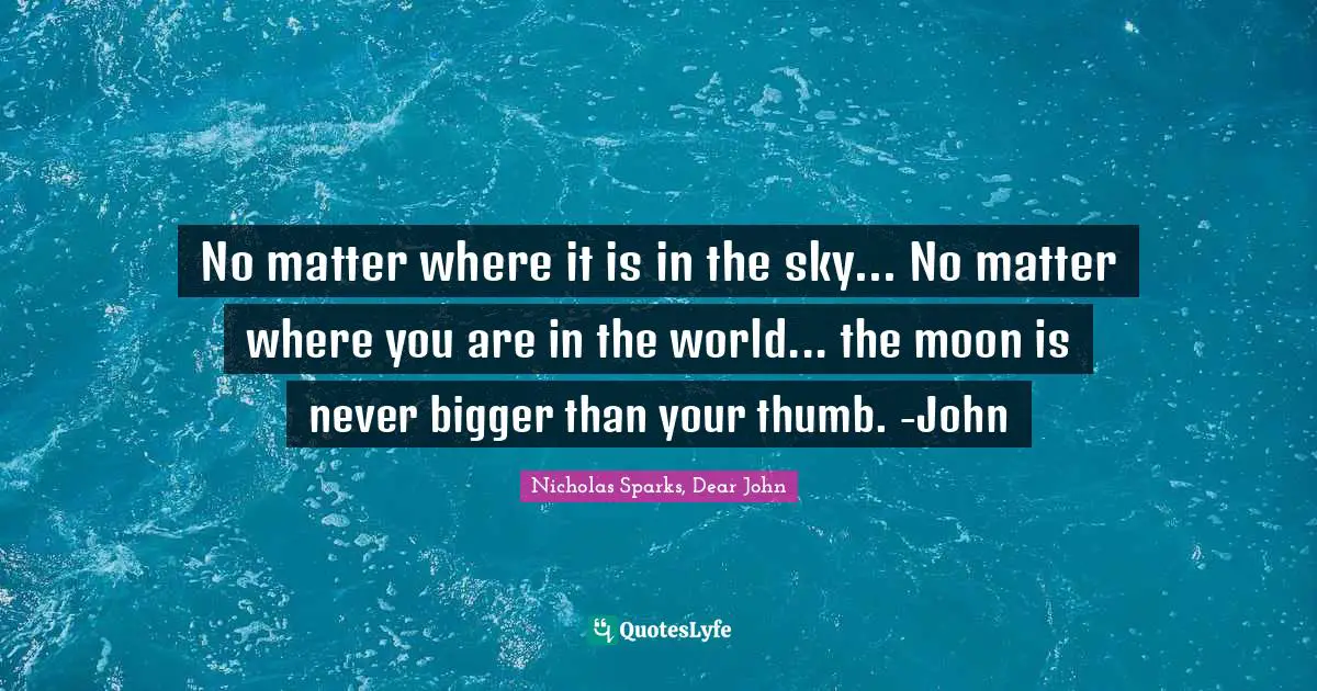 No matter where it is in the sky... No matter where you are in the world... the moon is never bigger than your thumb. -John