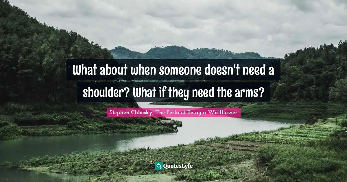 Stephen Chbosky, The Perks of Being a Wallflower Quotes: What about when someone doesn't need a shoulder? What if they need the arms?