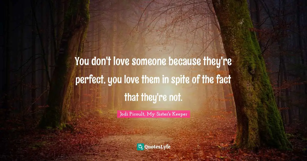 Jodi Picoult, My Sister's Keeper Quotes: "You don't love someone because they're perfect, you love them in spite of the fact that they're not."
