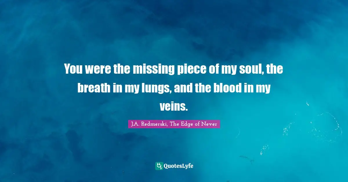 You were the missing piece of my soul, the breath in my lungs, and the blood in my veins.