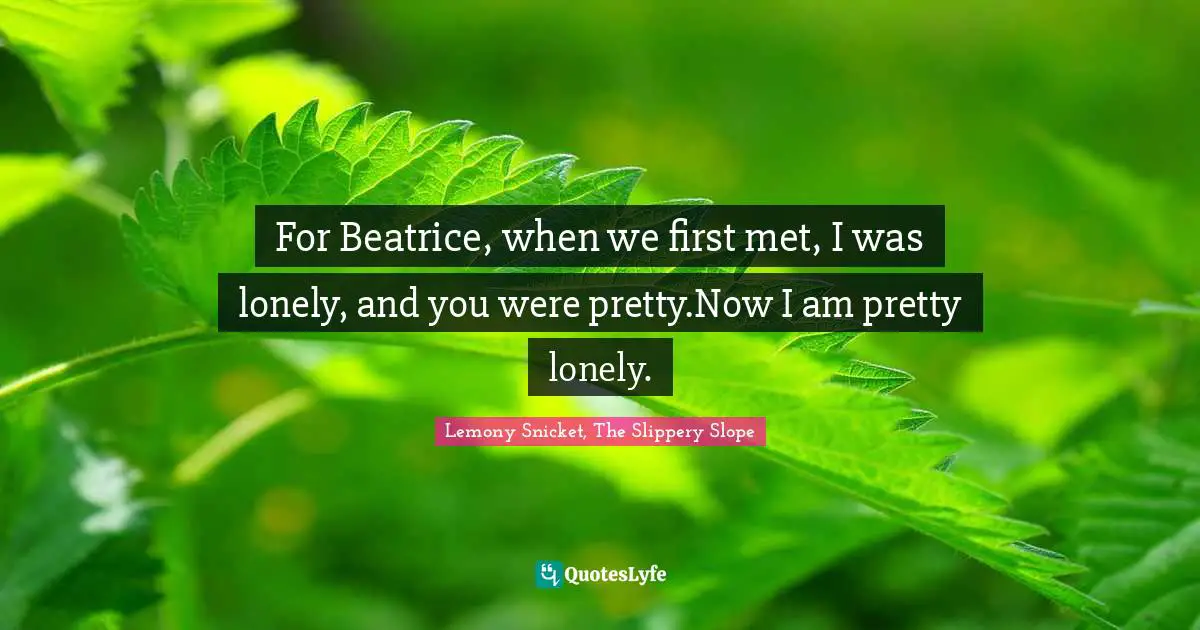 For Beatrice, when we first met, I was lonely, and you were pretty.Now I am pretty lonely.