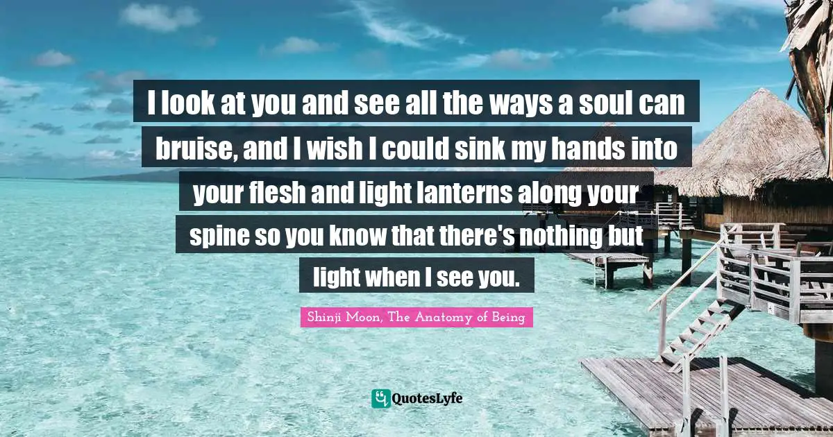 I look at you and see all the ways a soul can bruise, and I wish I could sink my hands into your flesh and light lanterns along your spine so you know that there's nothing but light when I see you.