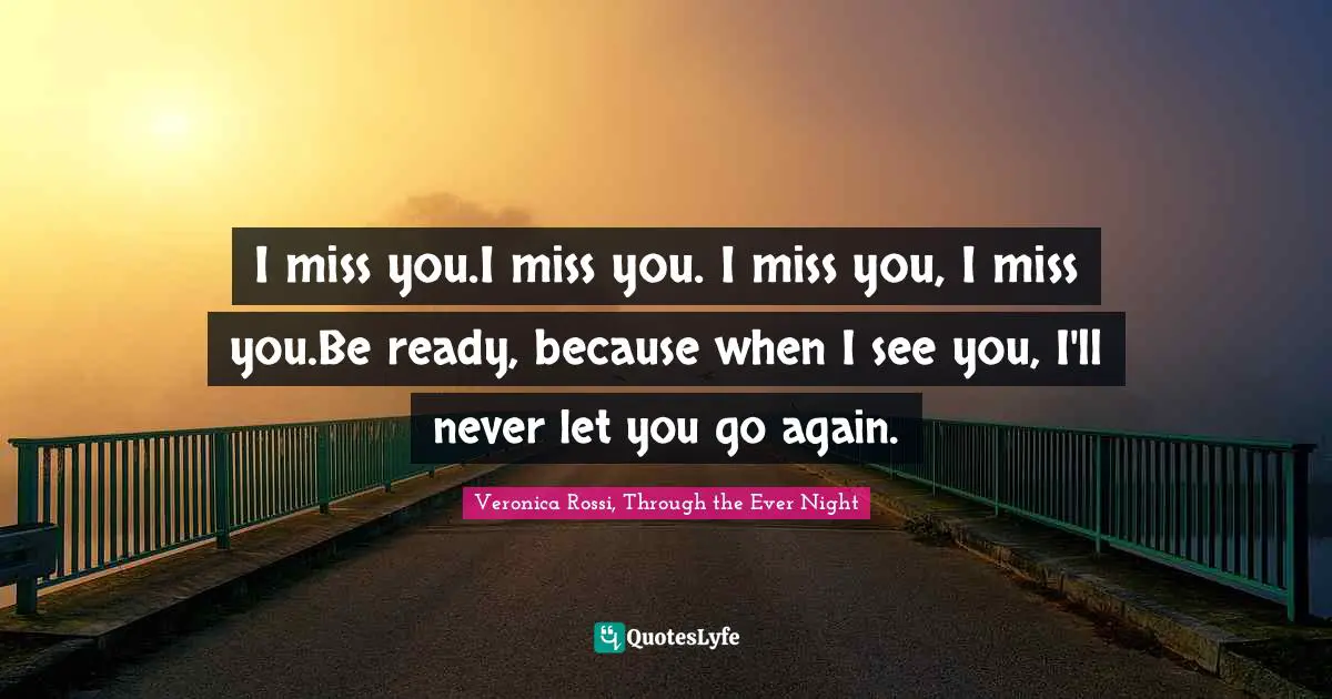 I miss you.I miss you. I miss you, I miss you.Be ready, because when I see you, I'll never let you go again.