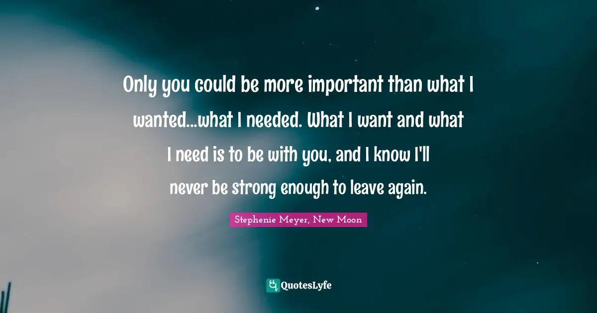 Only you could be more important than what I wanted...what I needed. What I want and what I need is to be with you, and I know I'll never be strong enough to leave again.