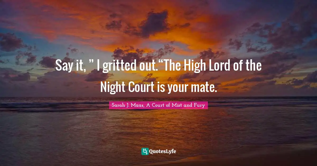 Say it, ” I gritted out.“The High Lord of the Night Court is your mate.