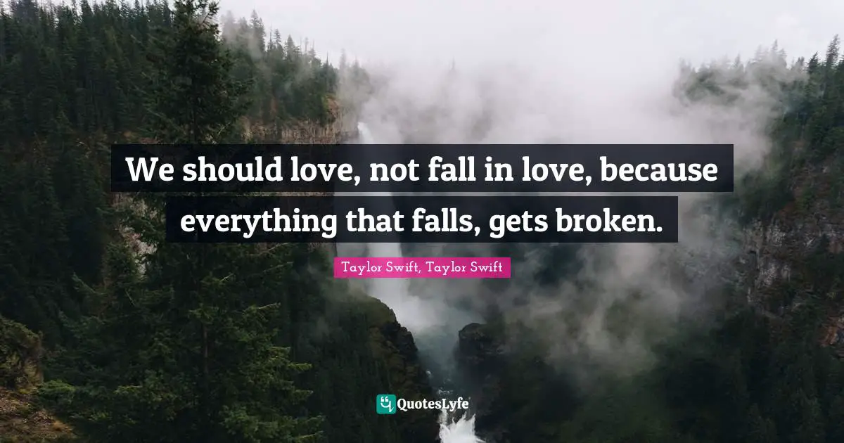 Taylor Swift, Taylor Swift Quotes: We should love, not fall in love, because everything that falls, gets broken.