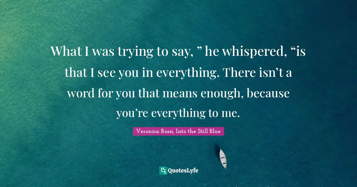 What I was trying to say, ” he whispered, “is that I see you in everything. There isn’t a word for you that means enough, because you’re everything to me.