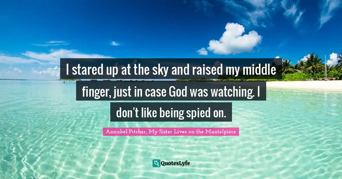 I stared up at the sky and raised my middle finger, just in case God was watching. I don't like being spied on.