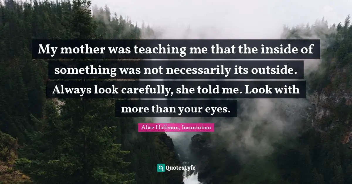 My mother was teaching me that the inside of something was not necessarily its outside. Always look carefully, she told me. Look with more than your eyes.