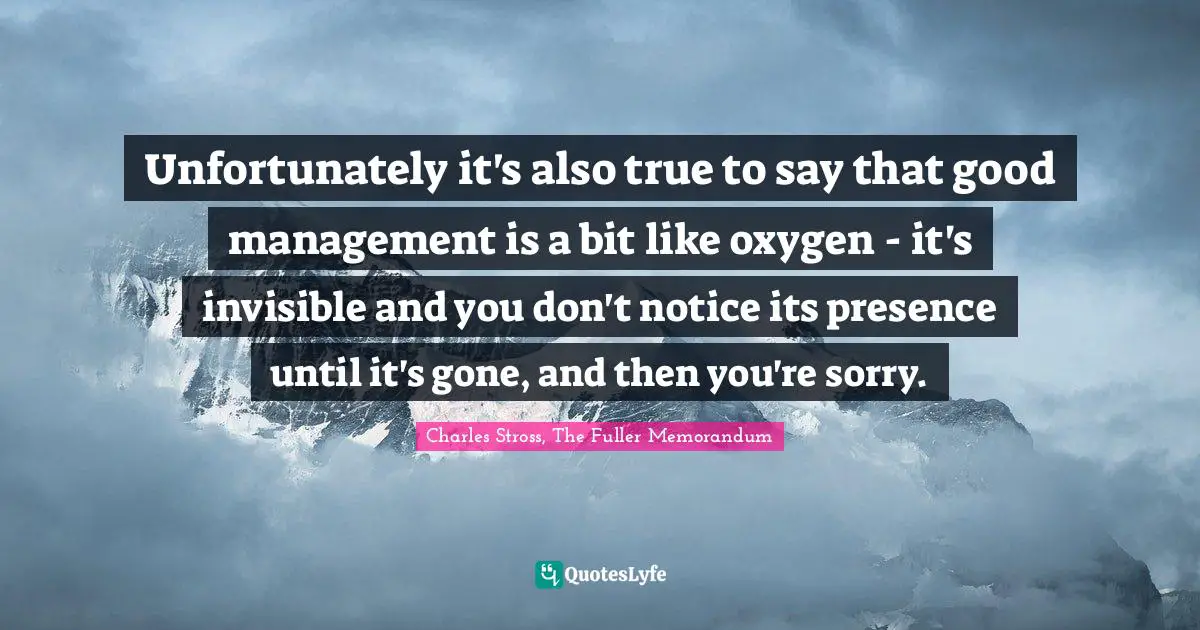 Unfortunately it's also true to say that good management is a bit like oxygen - it's invisible and you don't notice its presence until it's gone, and then you're sorry.
