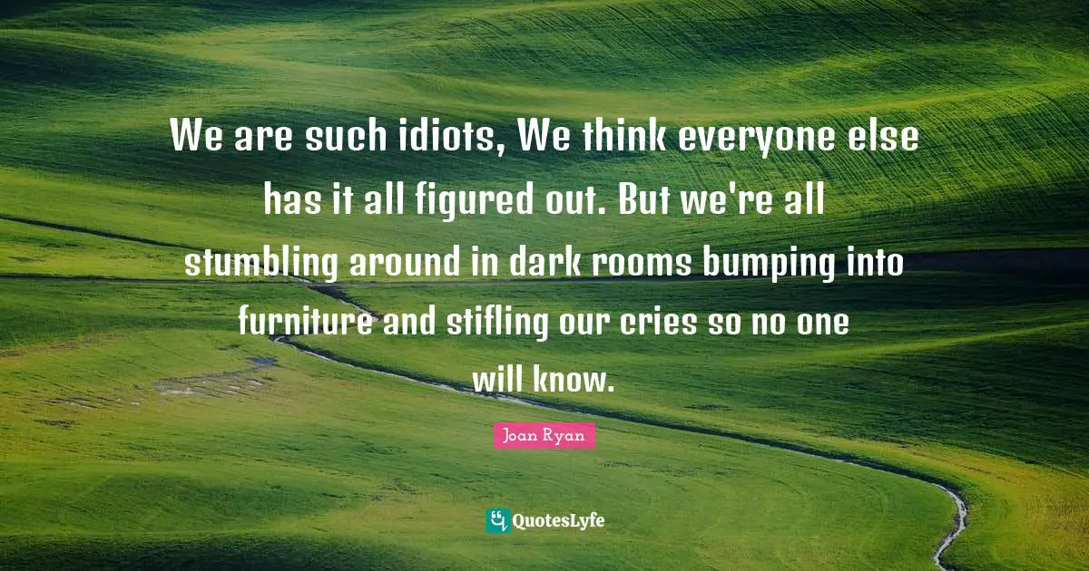 We are such idiots, We think everyone else has it all figured out. But we're all stumbling around in dark rooms bumping into furniture and stifling our cries so no one will know.
