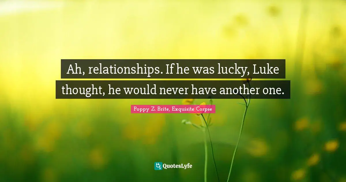 Ah, relationships. If he was lucky, Luke thought, he would never have another one.