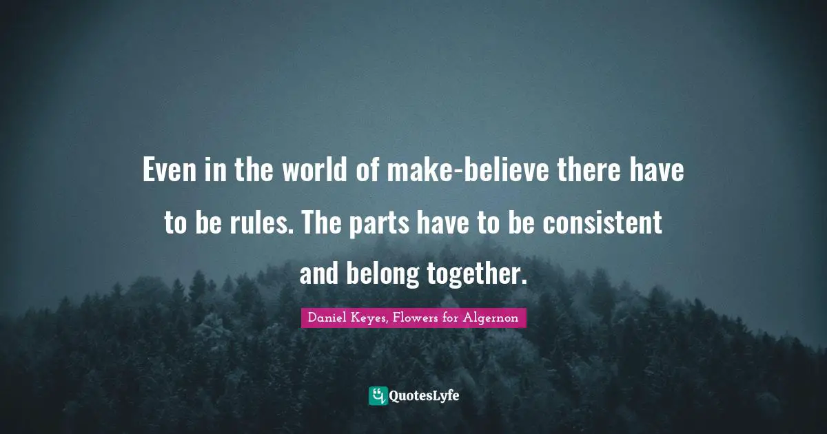 Even in the world of make-believe there have to be rules. The parts have to be consistent and belong together.