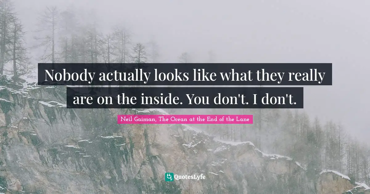 Nobody actually looks like what they really are on the inside. You don't. I don't.