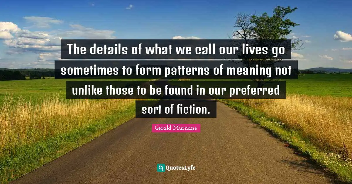 The details of what we call our lives go sometimes to form patterns of meaning not unlike those to be found in our preferred sort of fiction.
