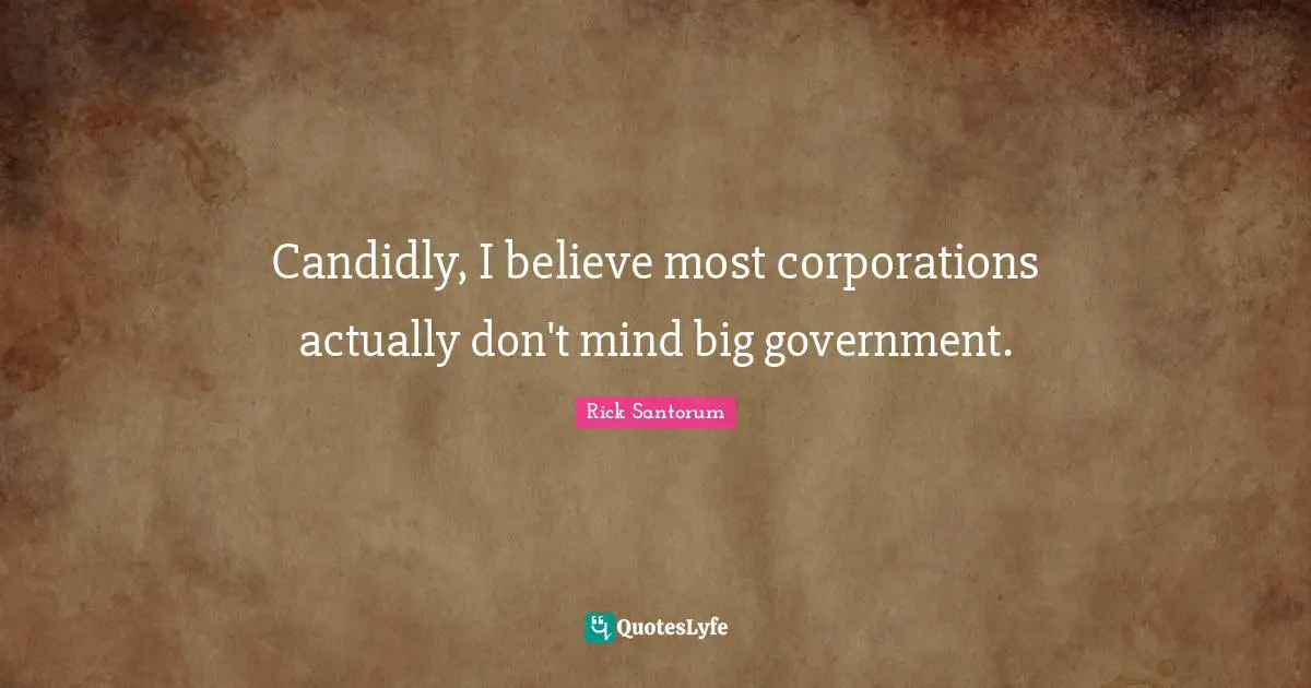 Candidly, I believe most corporations actually don't mind big government.