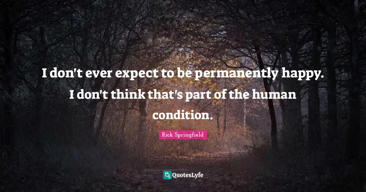 I don't ever expect to be permanently happy. I don't think that's part of the human condition.