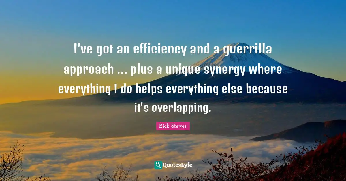 Overlapping Quotes: "I've got an efficiency and a guerrilla approach ... plus a unique synergy where everything I do helps everything else because it's overlapping."