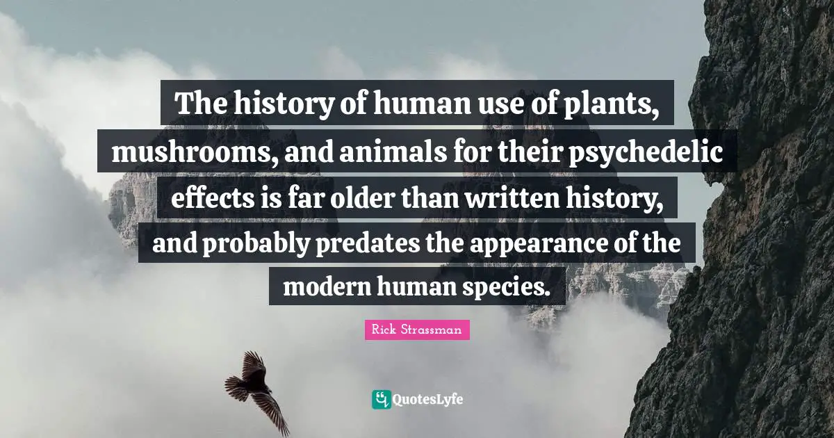 The history of human use of plants, mushrooms, and animals for their psychedelic effects is far older than written history, and probably predates the appearance of the modern human species.