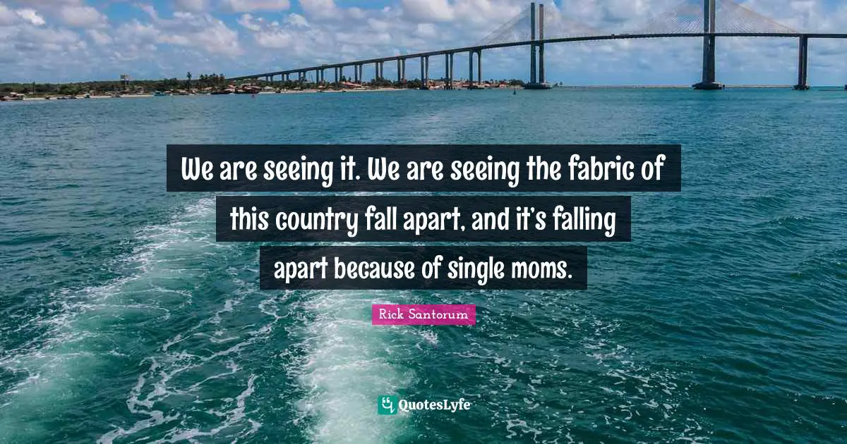 We are seeing it. We are seeing the fabric of this country fall apart, and it’s falling apart because of single moms.