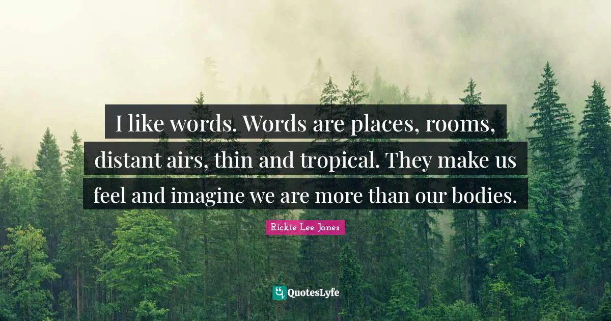 I like words. Words are places, rooms, distant airs, thin and tropical. They make us feel and imagine we are more than our bodies.