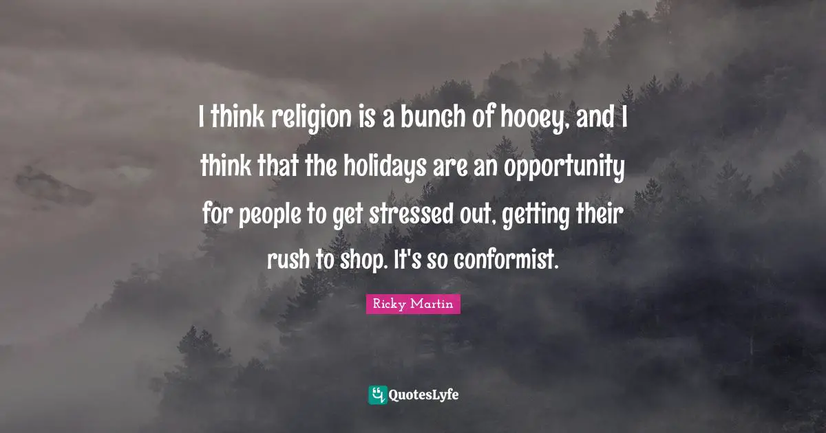 I think religion is a bunch of hooey, and I think that the holidays are an opportunity for people to get stressed out, getting their rush to shop. It's so conformist.