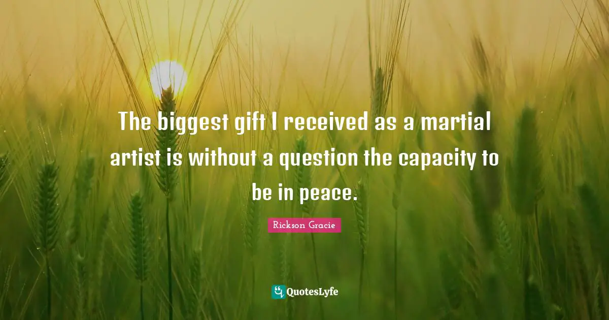 Artist Quotes: "The biggest gift I received as a martial artist is without a question the capacity to be in peace."