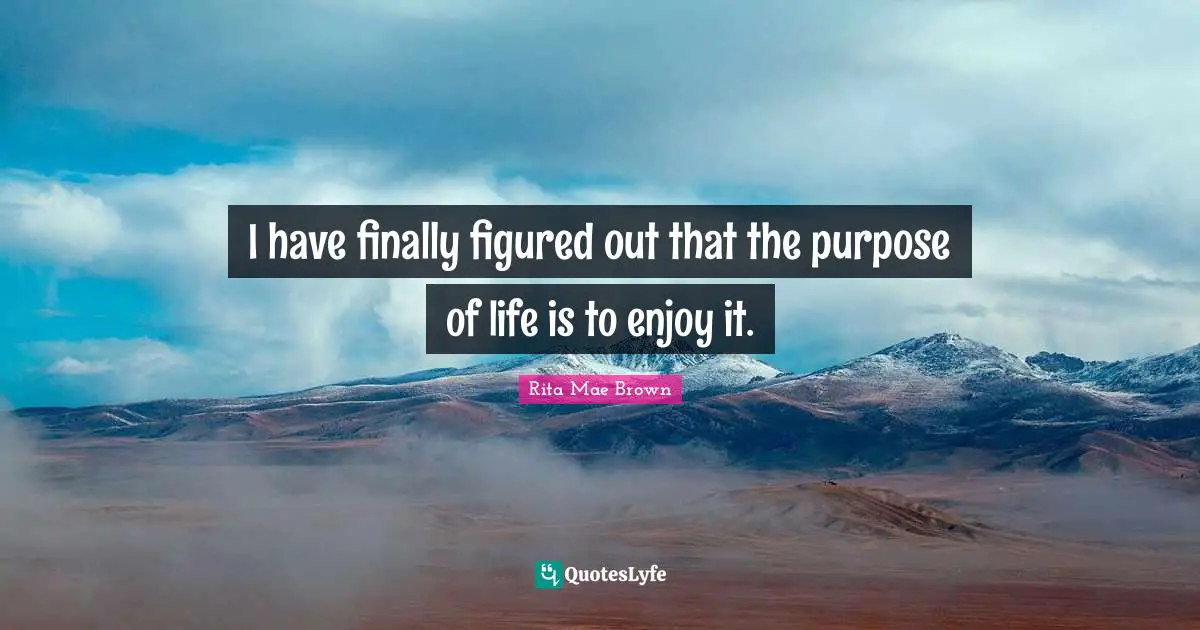 I have finally figured out that the purpose of life is to enjoy it.