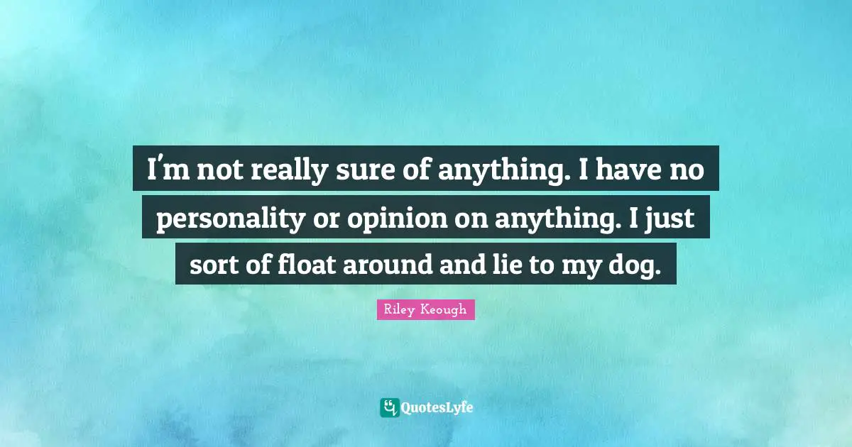 I'm not really sure of anything. I have no personality or opinion on anything. I just sort of float around and lie to my dog.