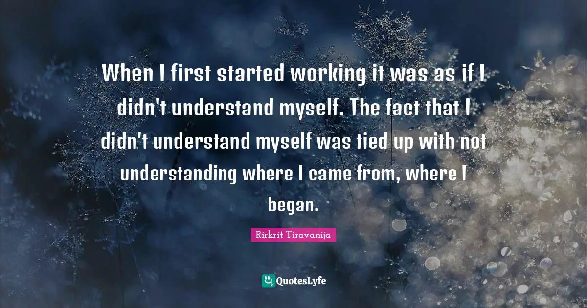 When I first started working it was as if I didn't understand myself. The fact that I didn't understand myself was tied up with not understanding where I came from, where I began.