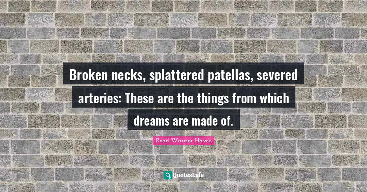 A. J. Hawk Quotes: "Broken necks, splattered patellas, severed arteries: These are the things from which dreams are made of."