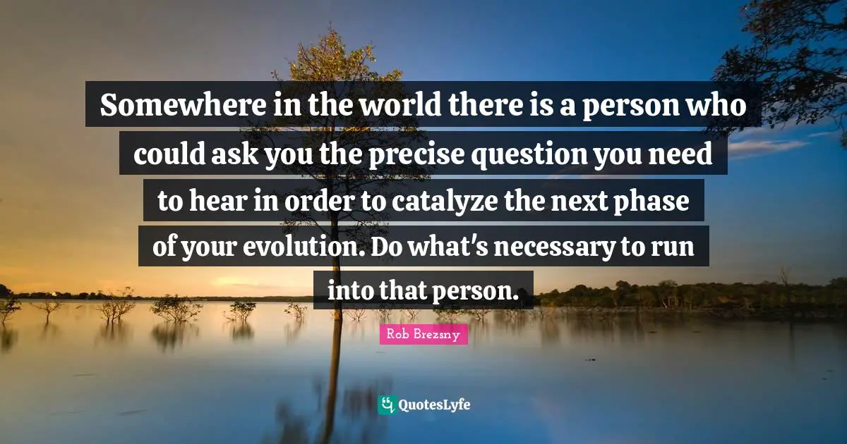 Somewhere in the world there is a person who could ask you the precise question you need to hear in order to catalyze the next phase of your evolution. Do what's necessary to run into that person.