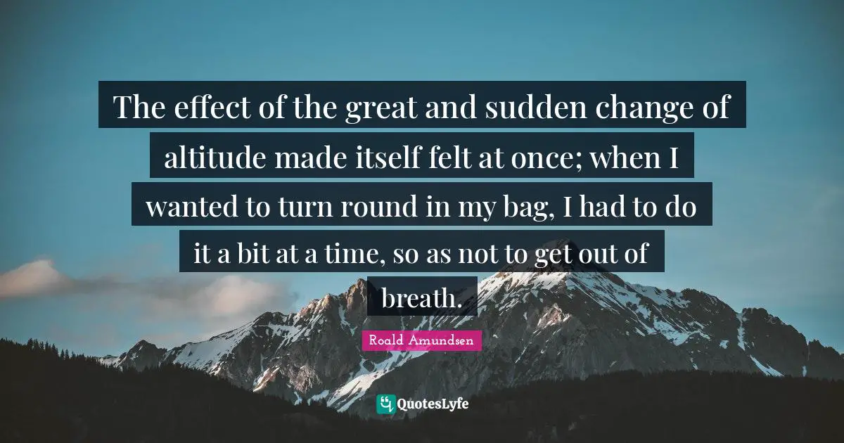 The effect of the great and sudden change of altitude made itself felt at once; when I wanted to turn round in my bag, I had to do it a bit at a time, so as not to get out of breath.