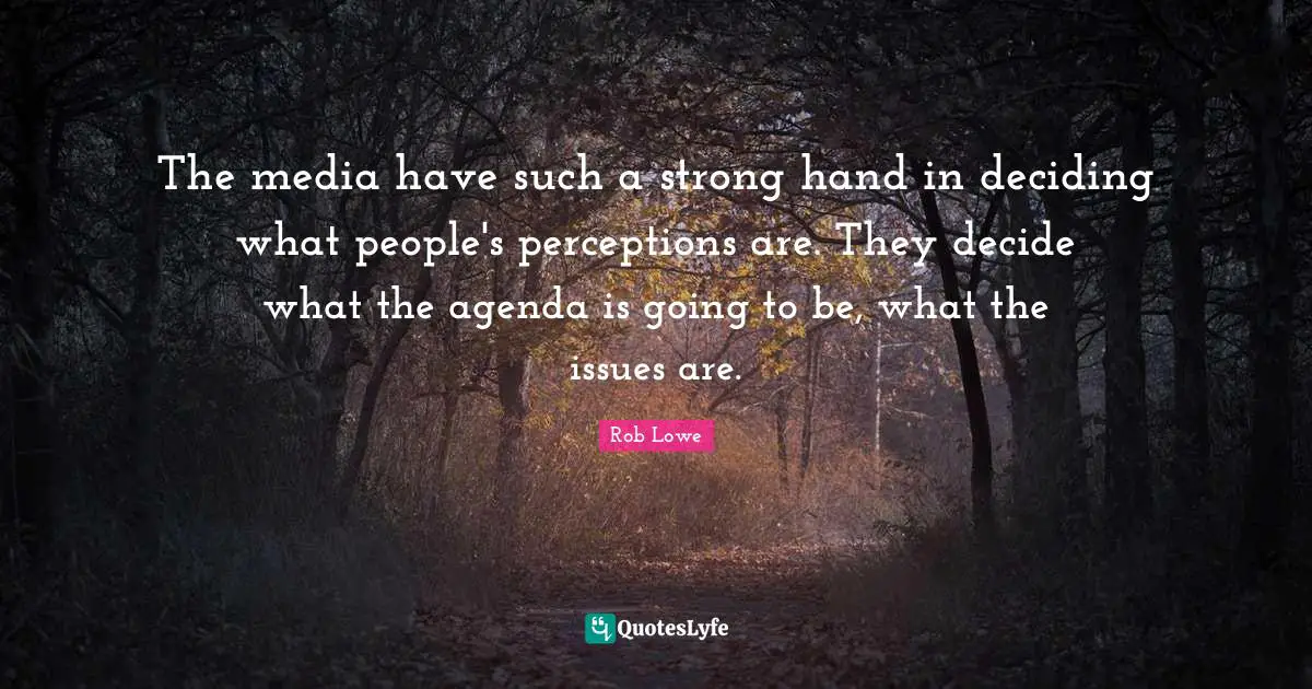 The media have such a strong hand in deciding what people's perceptions are. They decide what the agenda is going to be, what the issues are.