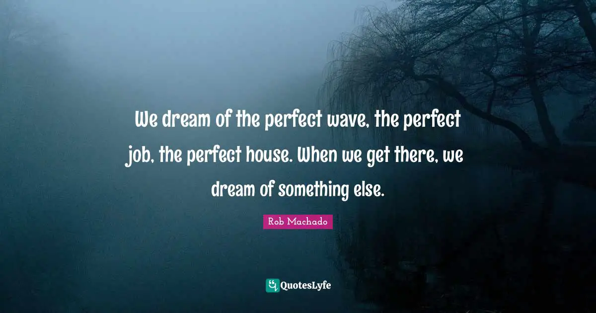 We dream of the perfect wave, the perfect job, the perfect house. When we get there, we dream of something else.