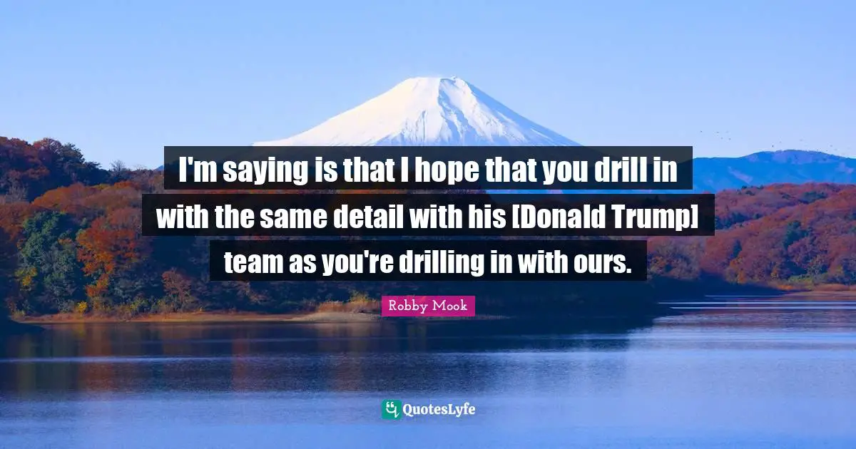I'm saying is that I hope that you drill in with the same detail with his [Donald Trump] team as you're drilling in with ours.
