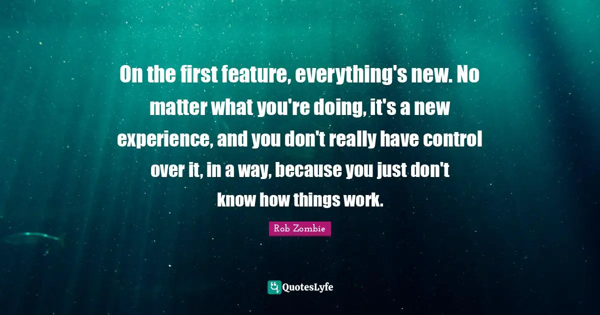 New Experiences Quotes: "On the first feature, everything's new. No matter what you're doing, it's a new experience, and you don't really have control over it, in a way, because you just don't know how things work."