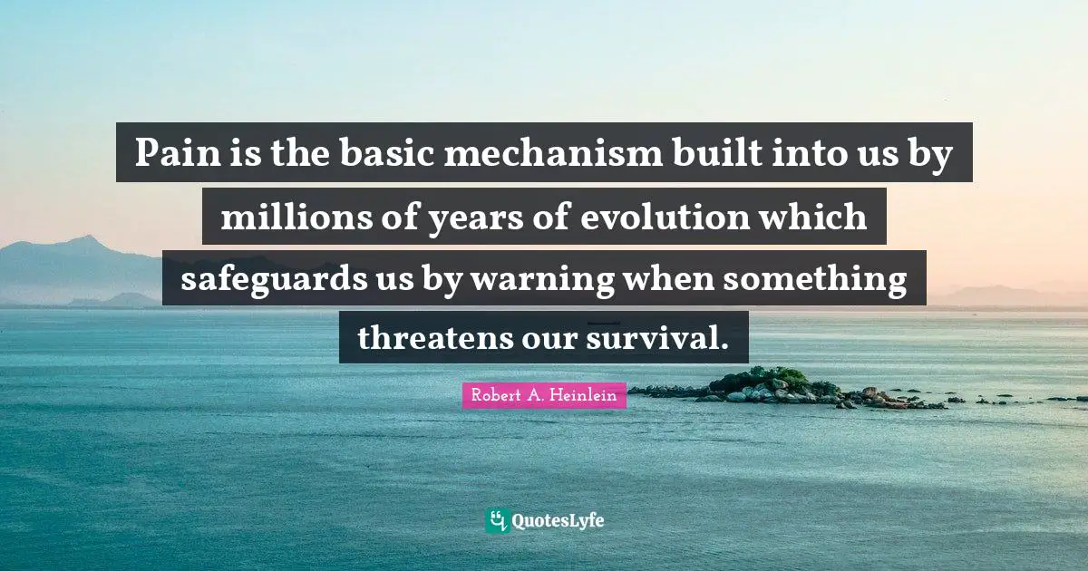 Pain is the basic mechanism built into us by millions of years of evolution which safeguards us by warning when something threatens our survival.