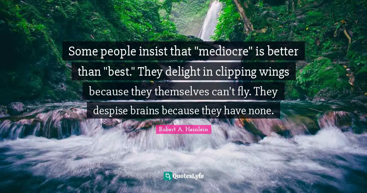 Some people insist that "mediocre" is better than "best." They delight in clipping wings because they themselves can't fly. They despise brains because they have none.