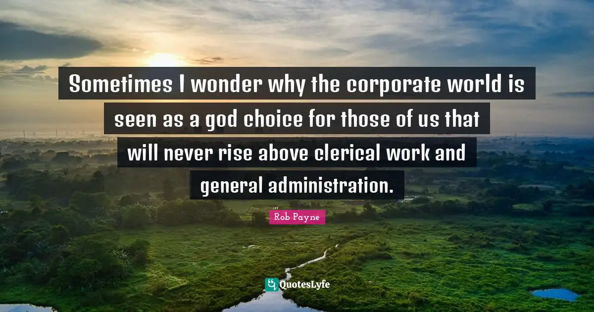 Rob Payne Quotes: "Sometimes I wonder why the corporate world is seen as a god choice for those of us that will never rise above clerical work and general administration."