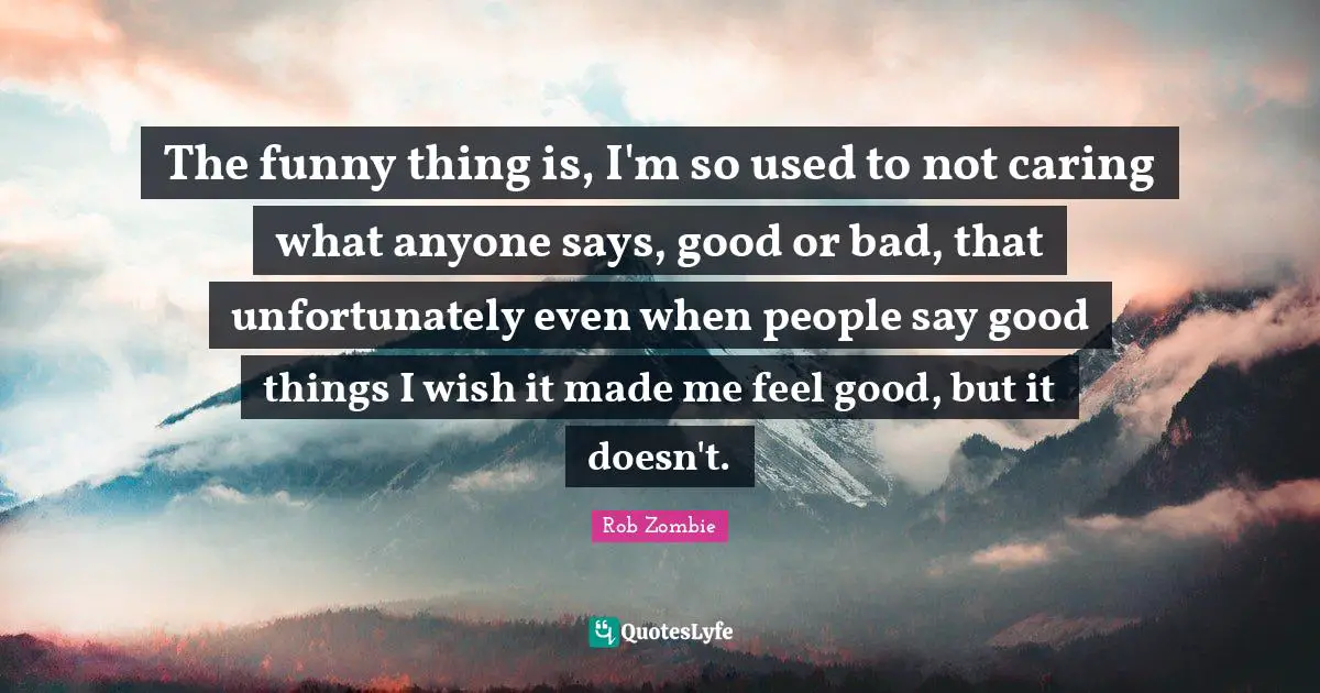 The funny thing is, I'm so used to not caring what anyone says, good or bad, that unfortunately even when people say good things I wish it made me feel good, but it doesn't.