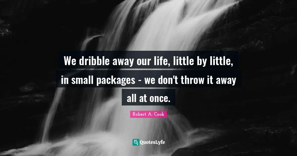 We dribble away our life, little by little, in small packages - we don't throw it away all at once.