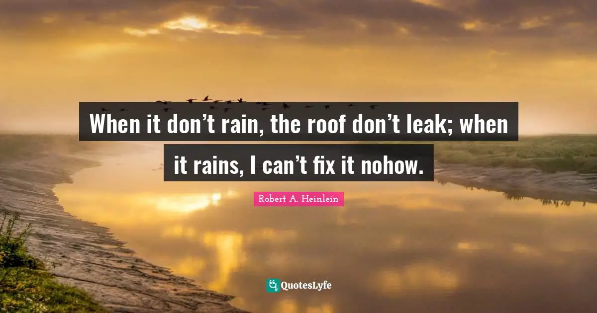 Leaks Quotes: "When it don’t rain, the roof don’t leak; when it rains, I can’t fix it nohow."