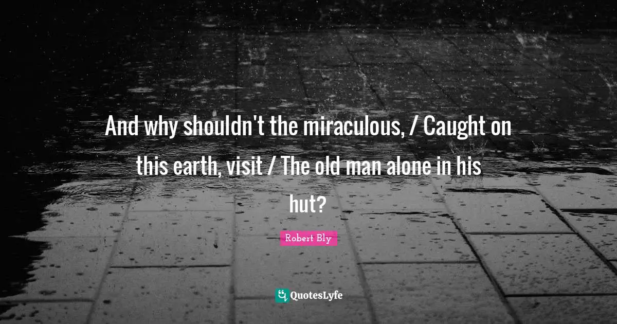 Robert Bly Quotes: "And why shouldn't the miraculous, / Caught on this earth, visit / The old man alone in his hut?"