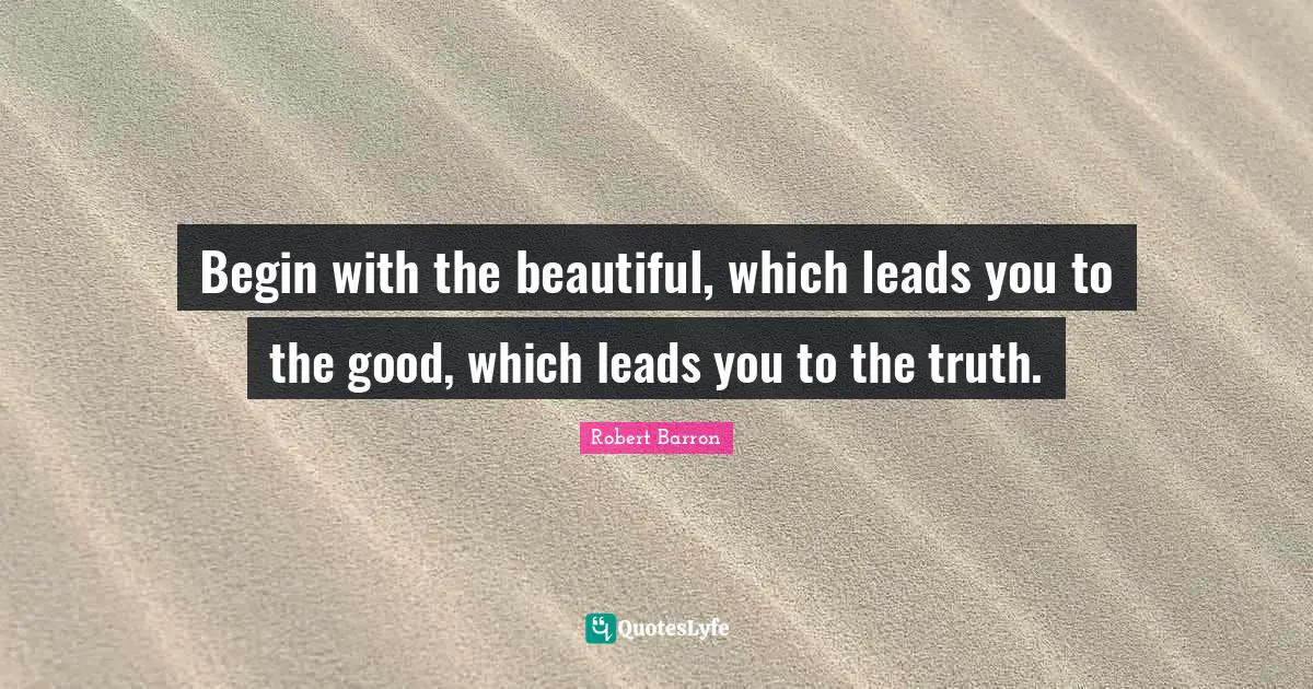 Begin with the beautiful, which leads you to the good, which leads you to the truth.