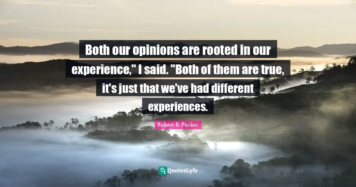 Both our opinions are rooted in our experience," I said. "Both of them are true, it's just that we've had different experiences.