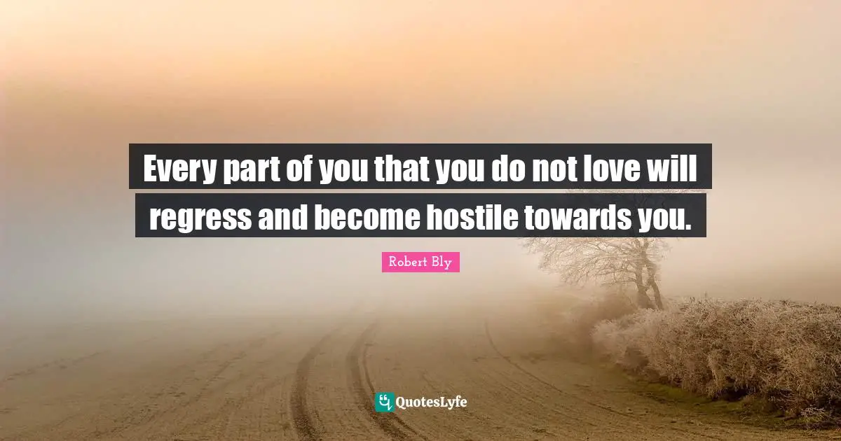 Robert Bly Quotes: "Every part of you that you do not love will regress and become hostile towards you."